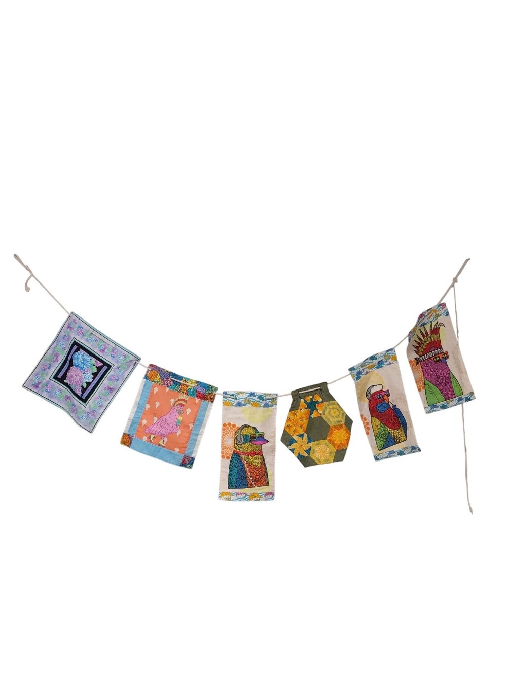 Handmade quilted bunting Fabric Banner Cotton Colorful Birds & Flowers